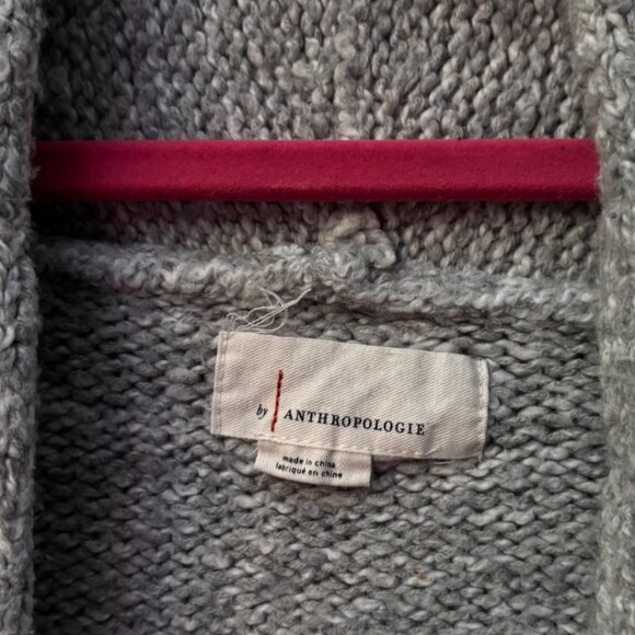 By Anthropologie Josie Open Front Knit Sweater Cardigan M Shawl Collar Long Grey - Picture 5 of 7